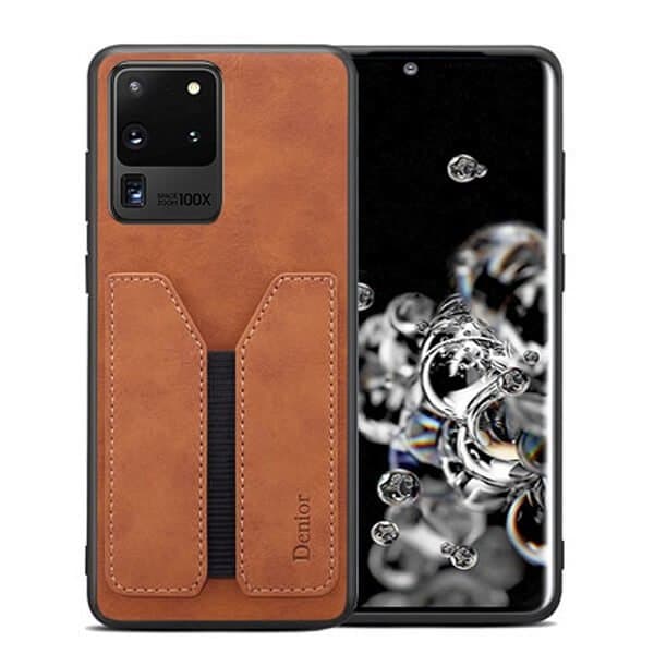 Denior For Samsung Galaxy S20 Ultra Leather Case with Elastic Wallet Card Holder Slot Pocket Cover - Brown Denior For Samsung Galaxy S20 Ultra Leather Case with Elastic Wallet Card Holder Slot Pocket Cover - Brown